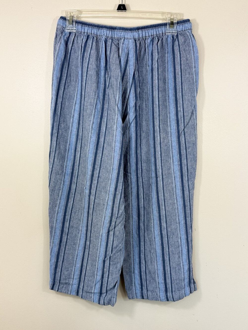 Avenue Linen Blend Cropped Pants Womens Size 14/16 Blue Striped Coastal